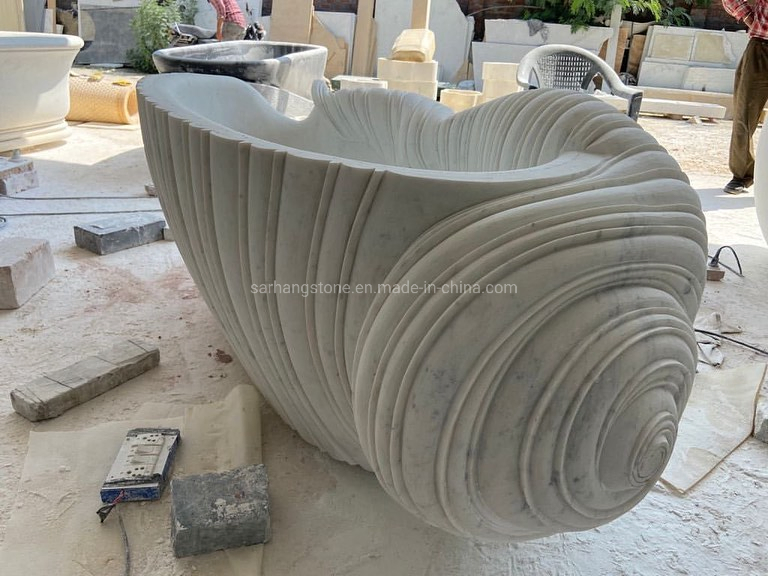 Unique Shape of Shell White Marble Natural Stone Freestanding Bathtub