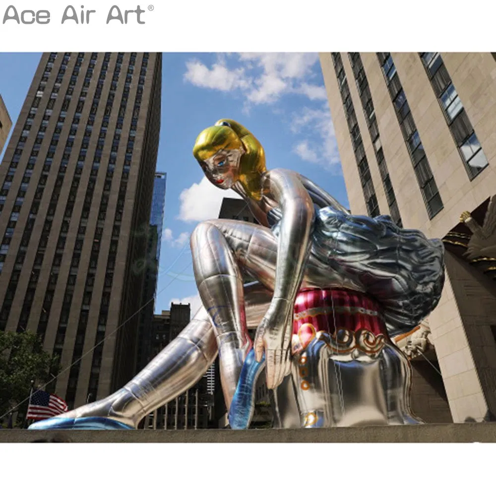 Wonderful Inflatable Silver Dancing Girl Model Shinning Giant Ballerina Girl Balloon Inflatable Golden Hair Girl for Outdoor or Display
