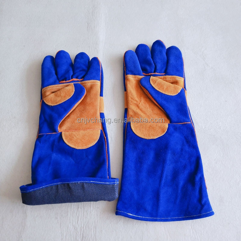 Premium Blue Cowhide Heat Resistant BBQ Gloves for Baking