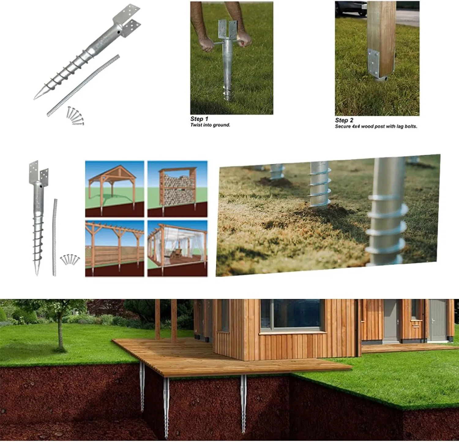 Винтовой анкер No Dig с U-скобой для деревянных домов