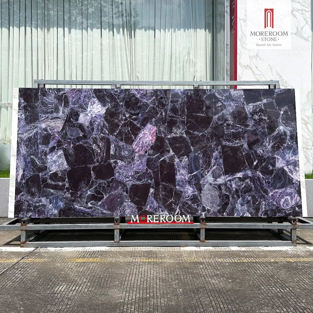 1200X2800mm Luxury Artificial Semi Precious Gemstone Slabs Purple Agate Stone for Wall Decoration