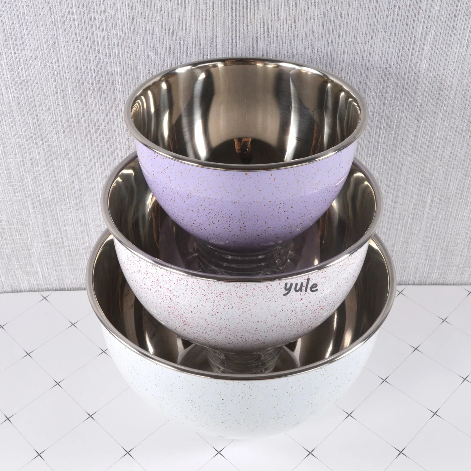 Chaozhou City 5PCS Storage Fruit Food Serving Bowl Stackabled Colorful Coating Egg Beating Bowl Stainless Steel Mixing Bowl