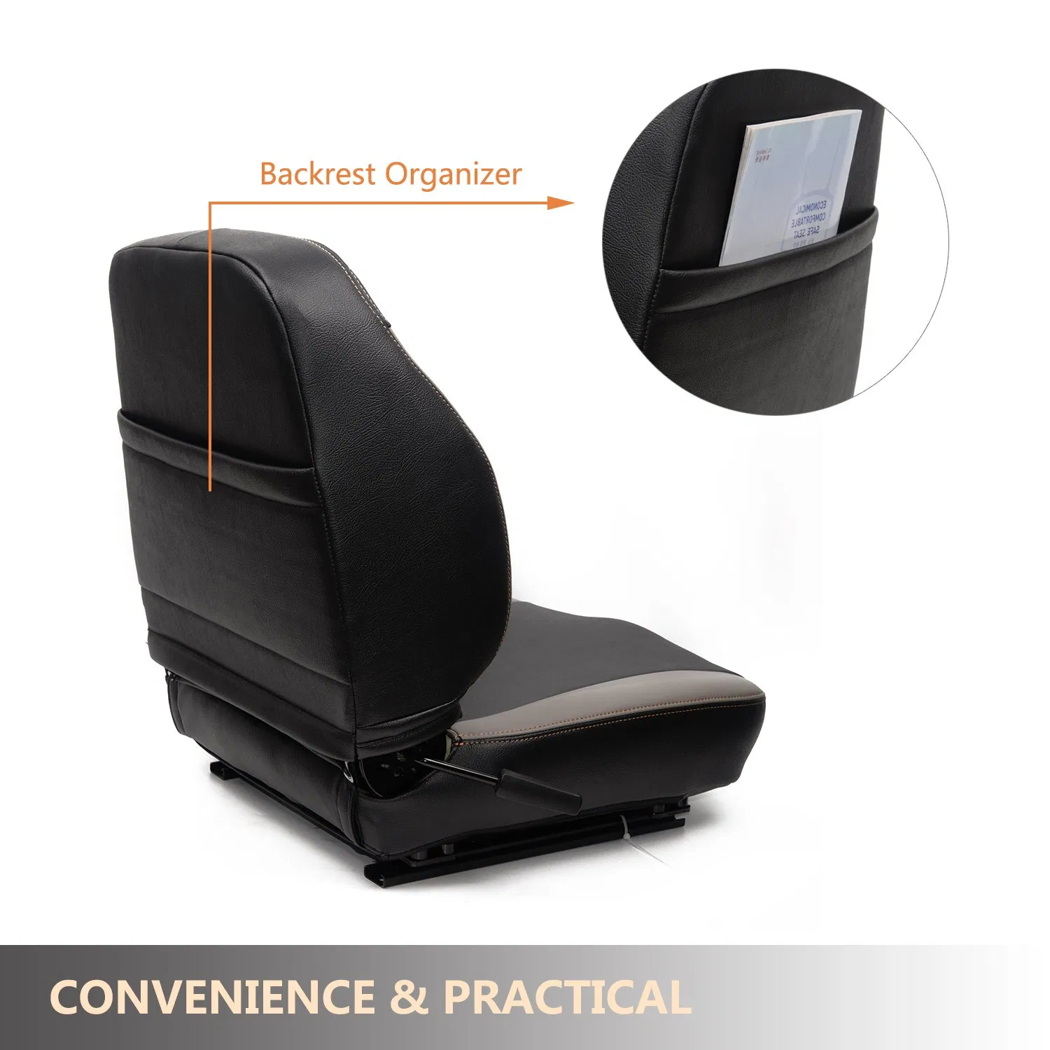 Replacement High-Back Steel Frame Tractor Seats with Heavy-Duty Black Vinyl Leather