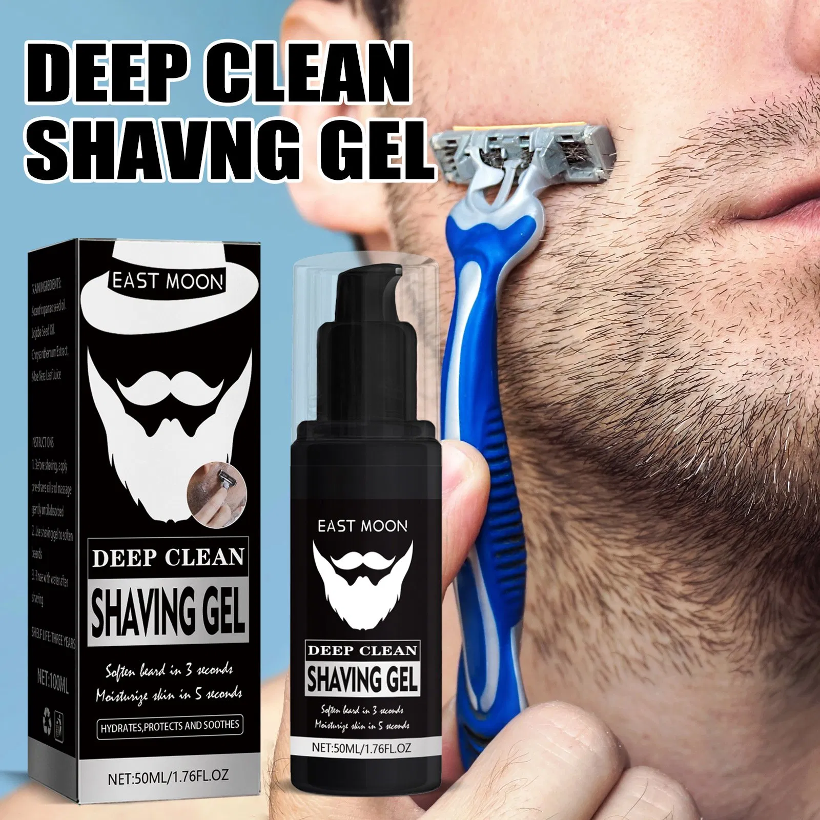 Wholesale Private Label Facial Care Shaving Gel Deep Cleaning Gentle Refreshing Softening Beard Men Shaving Gel