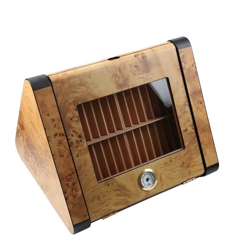 Individual Creativity Triangular Wood Cigar Box with Thermometer