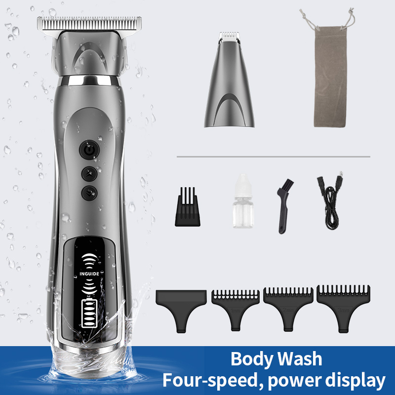 Rechargeable Hair Trimmer Metal Body Cutting Grooming Kit Barbershop Professional