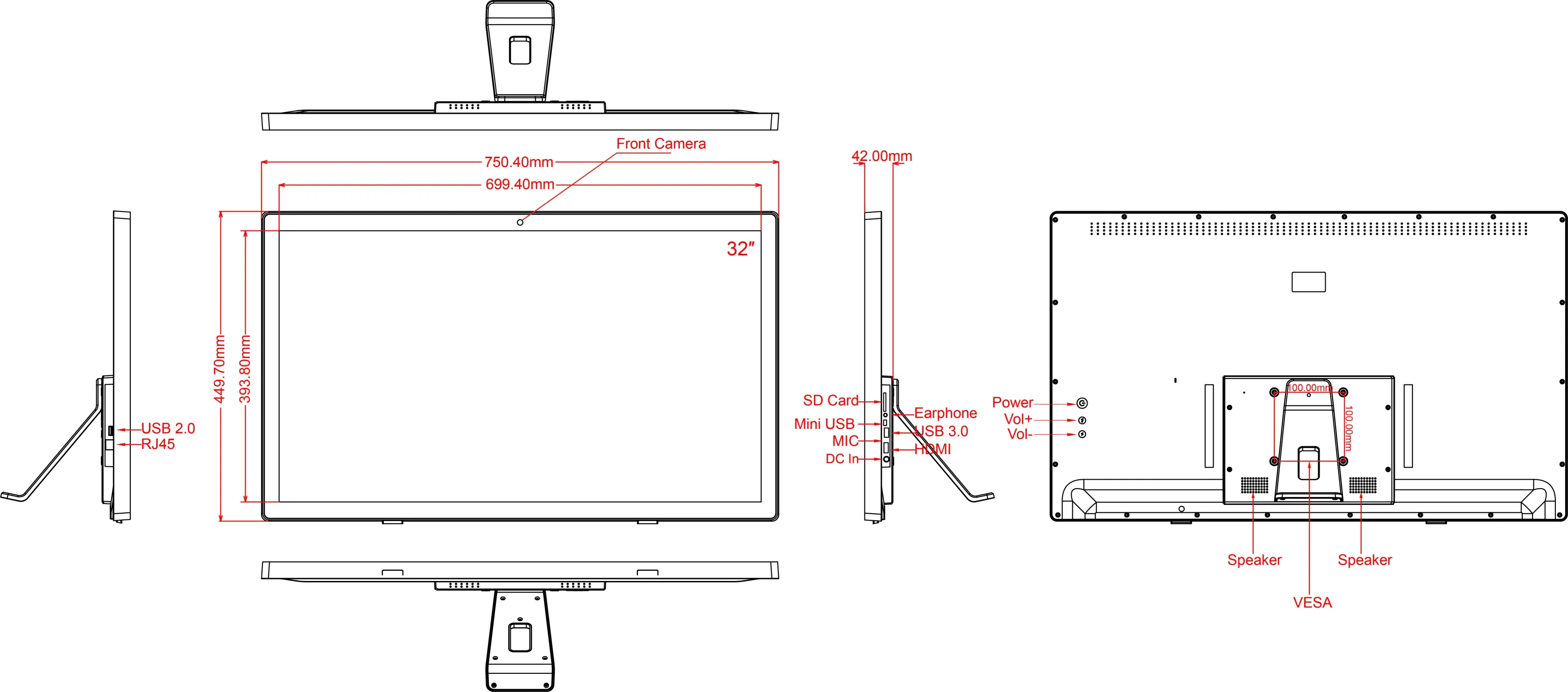 32 Inch Full HD Panel IPS Screen LED Backlight Front Camera 10 Points Capacitive LCD Machine Monitor Touch Screen
