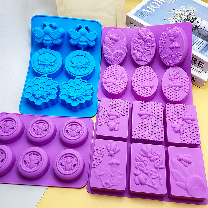 6 Cavity Bee Silicone Soap Molds Rectangle Oval Honeycomb Loaf Handmade Molds for Soap Making
