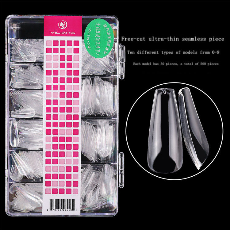 500PCS/Box of Artificial Nails, Nail Art, Ballet Transparent False Nails, Foldable, Seamless, Full Net Red, Long Almond Tip Design, False Nails