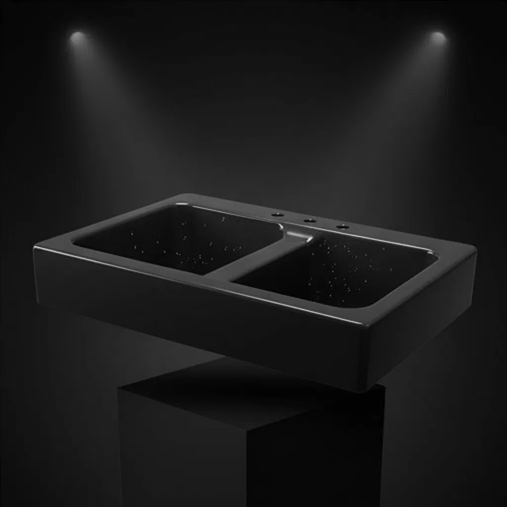 Stylish Black Acrylic Double Bowl Drop-in Sink for Laundry