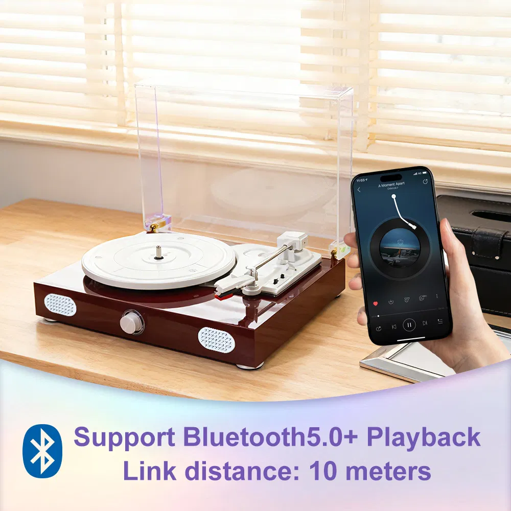 Винтажный проигрыватель винила со стерео и Bluetooth