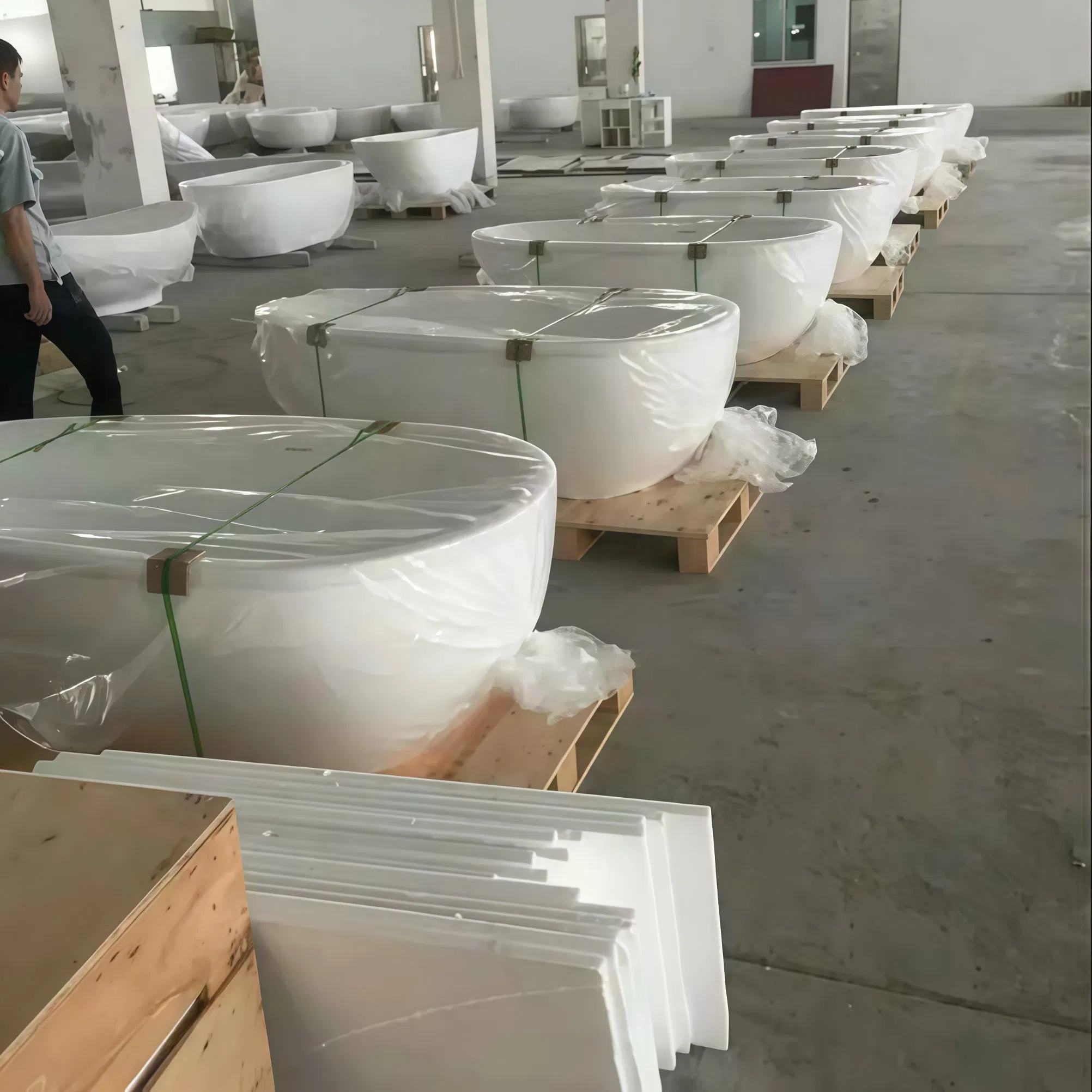 Oval Portable Bathtub for Adults Shower White Stone Freestanding Bathtub BS-8635