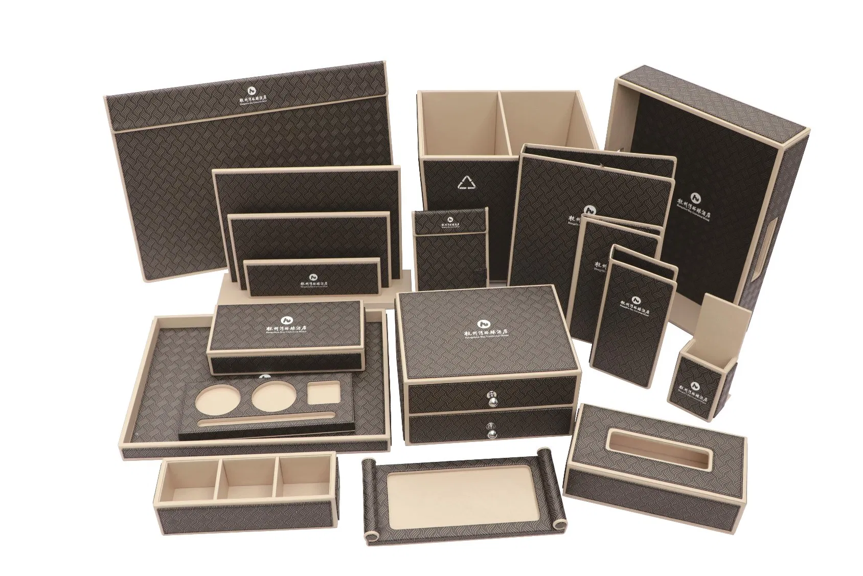 Guest Room PU Leather Remote Control Holder Tray Menu Dictionary Accessories Products Trash Can for Hotel and Restaurant