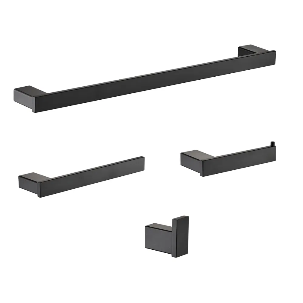 4 Pieces Square Matte Black Wall Mounted Bathroom Accessories Set