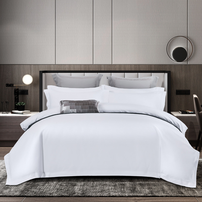 Hotel Guesthouse B&B Supplies Satin Plain White Duvet Cover Bed Sheets Pillowcases 200tc 300tc Cotton Four Piece Sabanas Bedding Set