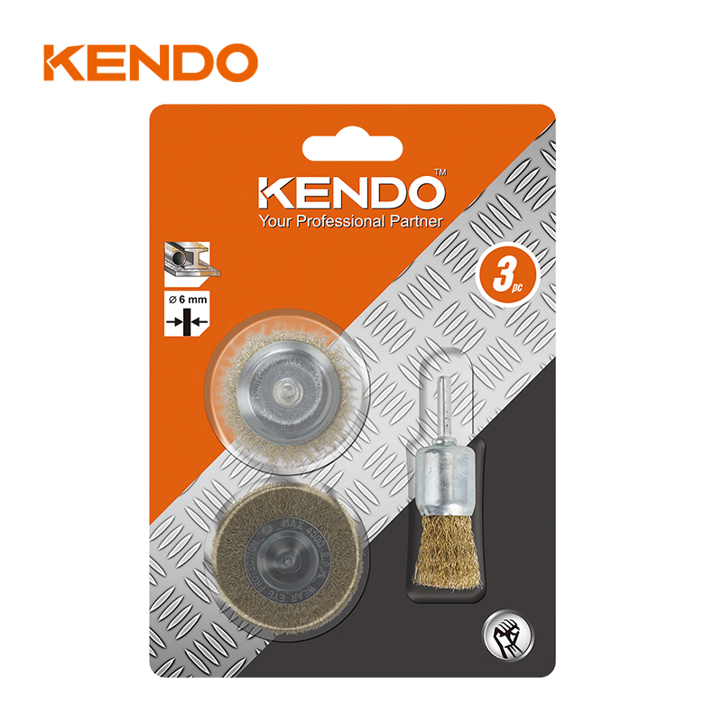 Kendo 3PC Brush Set Combination Brush Set of Cup, Wheel, End Types, Offering Universal Applications