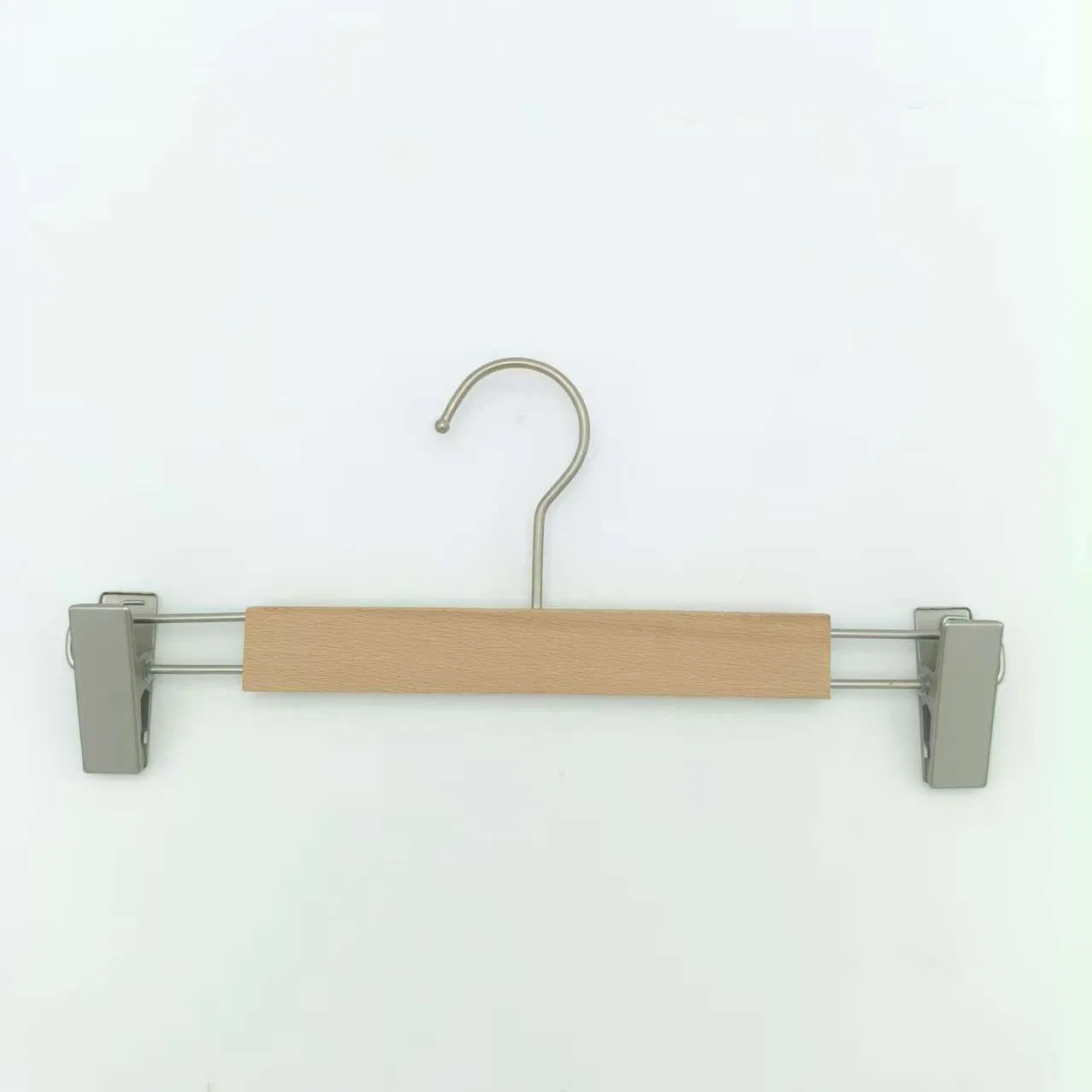 Smooth Branding Beech Wooden Straight Skirts Trousers Pants Nickeled Seamless Clips Hanger