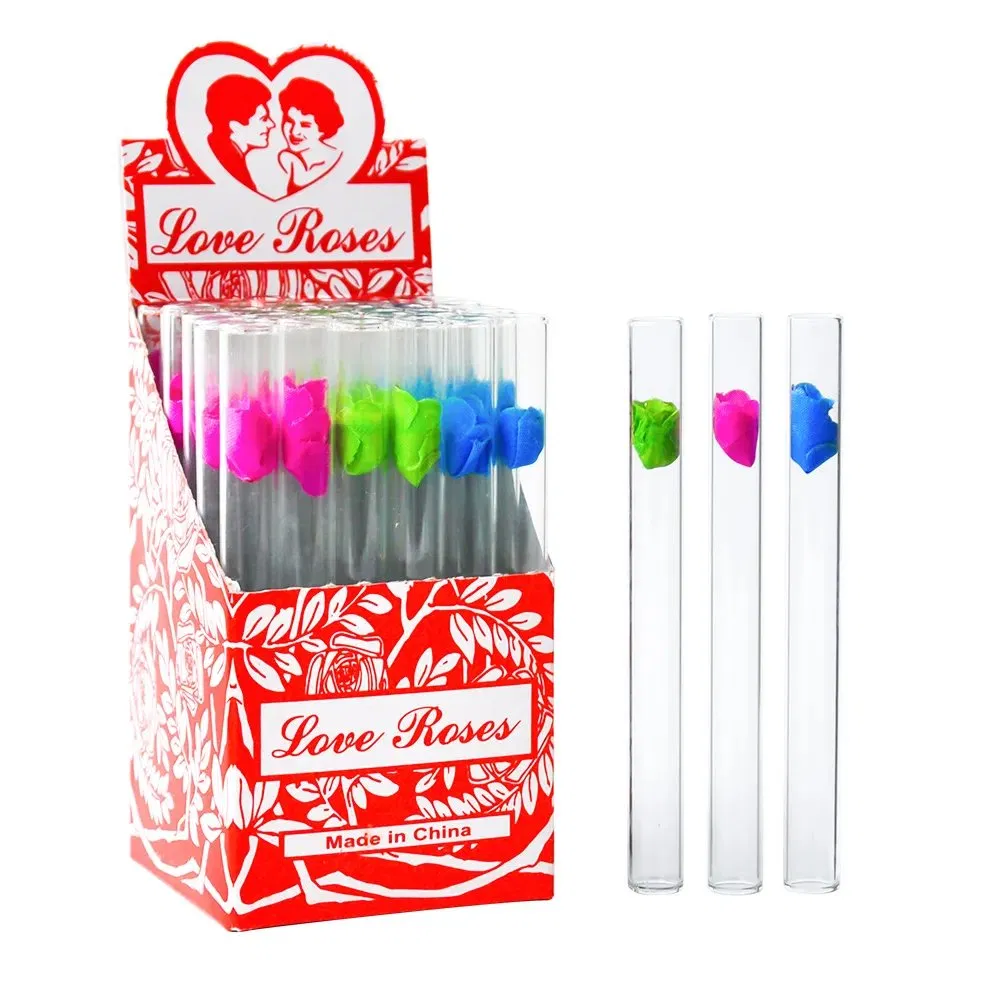 Love Roses Glass Tube with Flowers Inside Smoking Pipes 36PCS in One Box Love Rose Glass Pipe Oil Burner