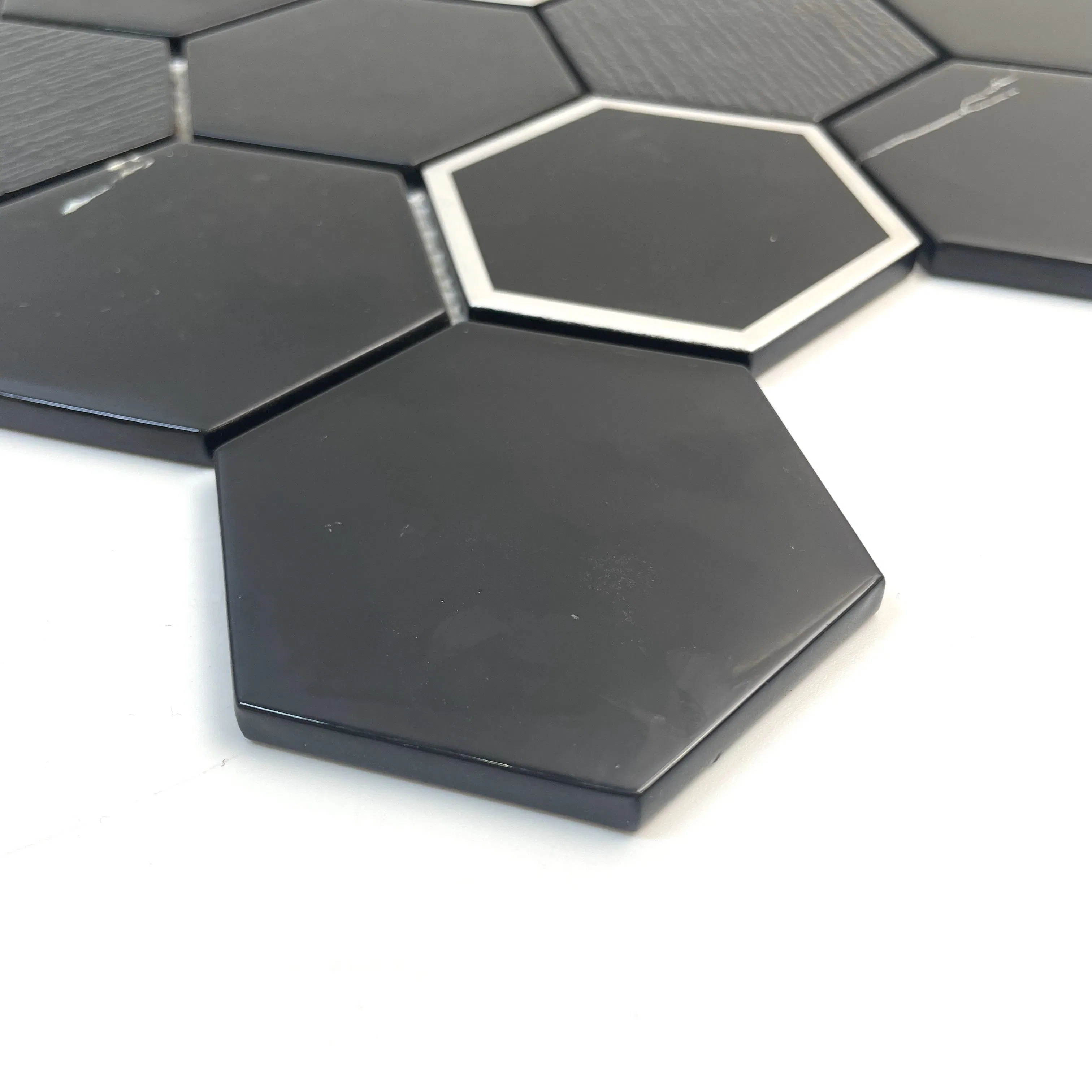 Popular Design Hexagon Electroplated Blend Glass Mosaic Backsplash Kitchen Tiles for Home Decoration