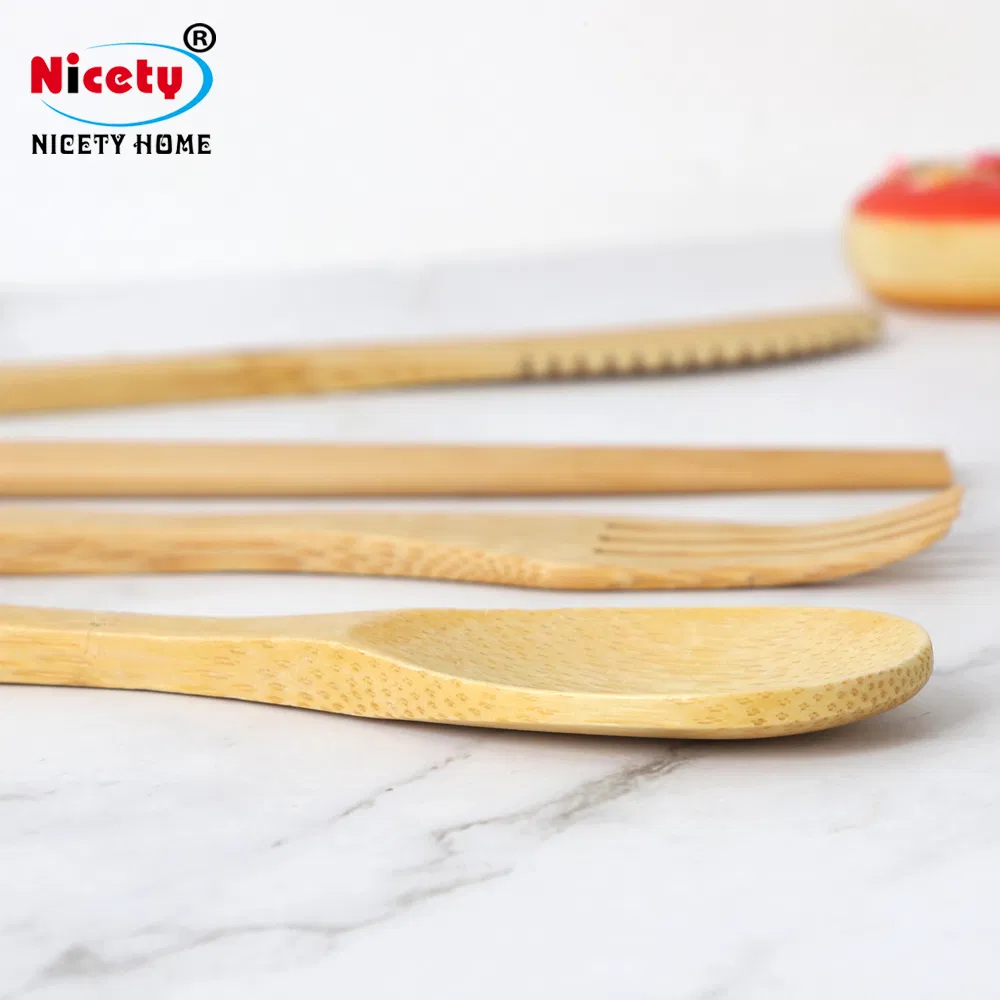 Wholesale Travel Outdoors 6PCS Bamboo Eco-Friendly Tableware Sets with Chopsticks Knife Fork Straw Spoon