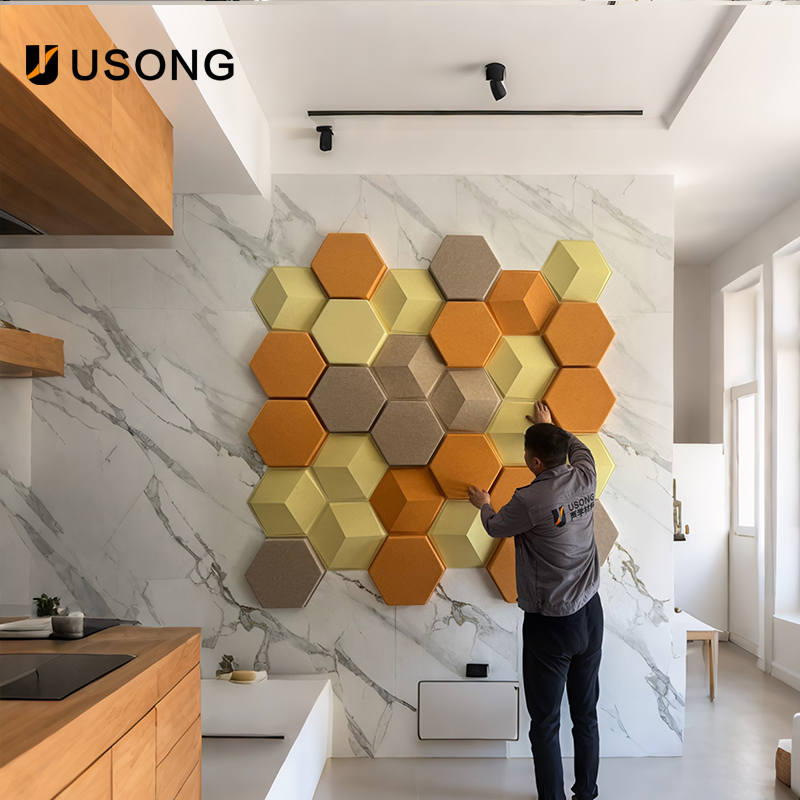 Fire Prevention Polyester Fiber Hexagonal 3D Acoustic Wall Panel - Usong