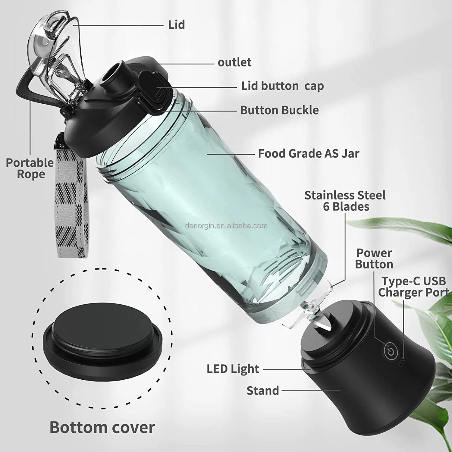 USB Mini Personal Size Portable Blender 600ml Capacity Stainless Steel Car Fresh Fruit Juicer Ice Smoothie Maker