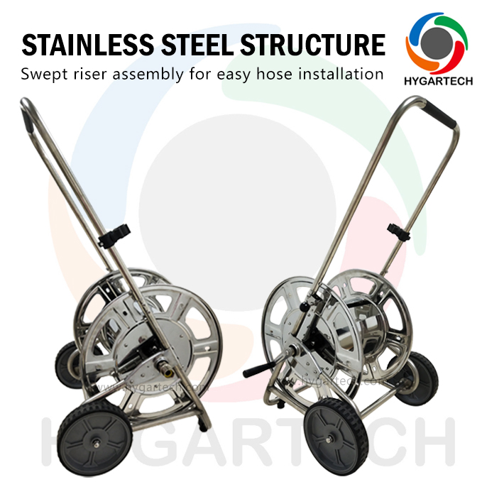 Multifunctional Metal Trolley Hose Cart with Stainless Steel Construction Brass Flow Way and 3/4"Nh North American Hose Threaded Adaptor