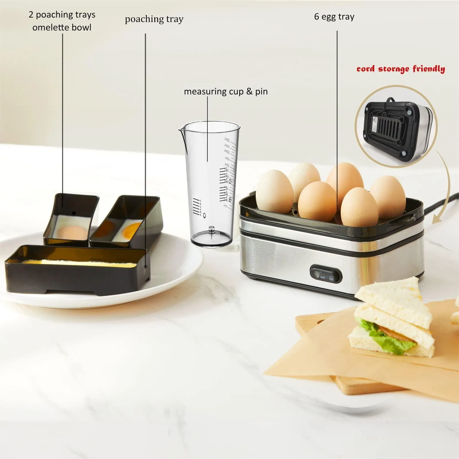 Hard Boiled Medium Soft 6 Eggs Capacity Rapid Egg Cooker Poacher Boiler