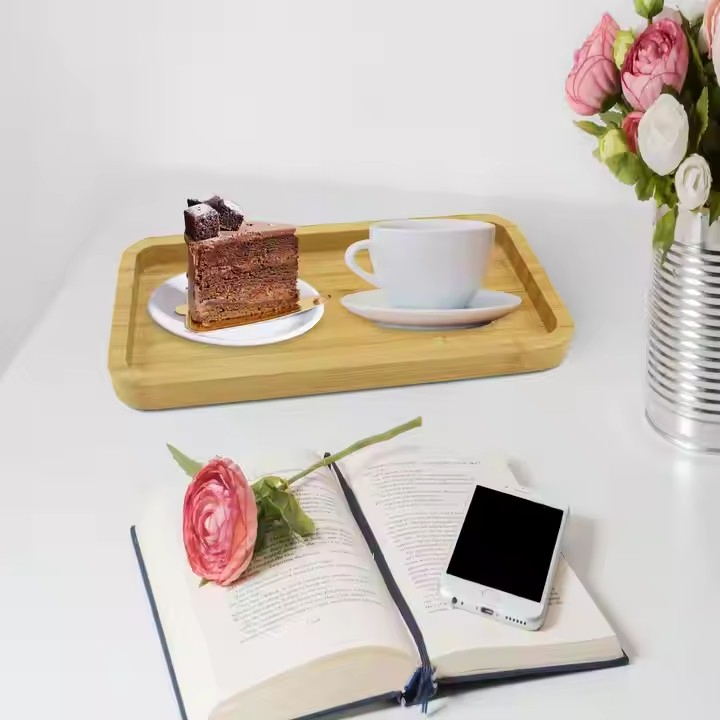 Bamboo Tray with 2 Compartments for Different Items Candy Storage
