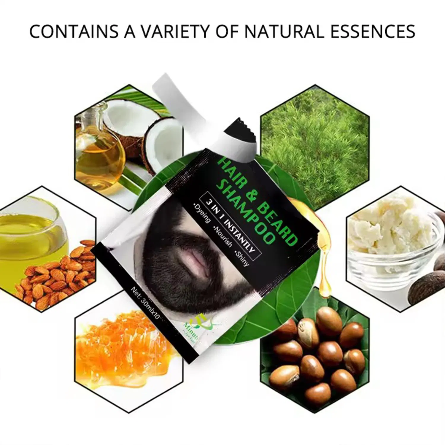 Black Hair Beard Oil Color Dye Shampoo for Men