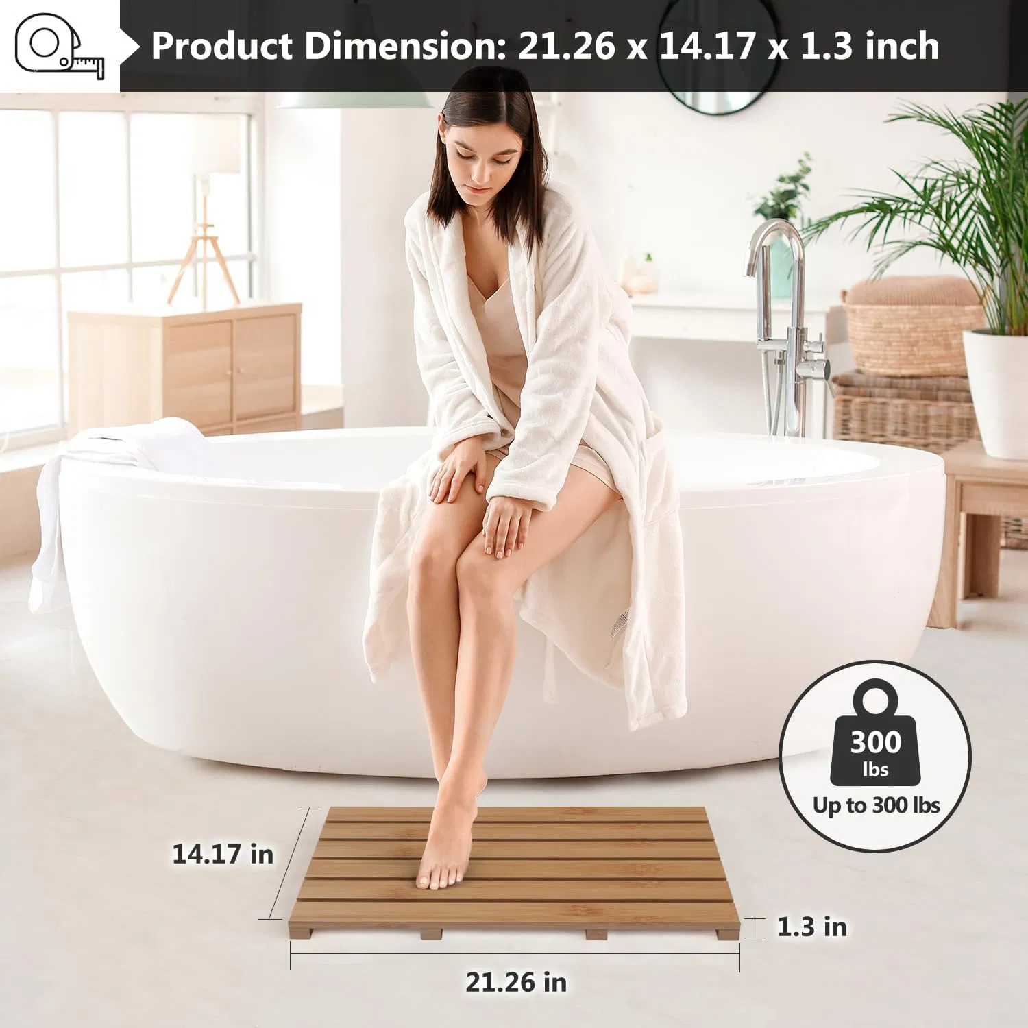 Bamboo Walnut-Colored Shower Mat Bath Mat for Household Use