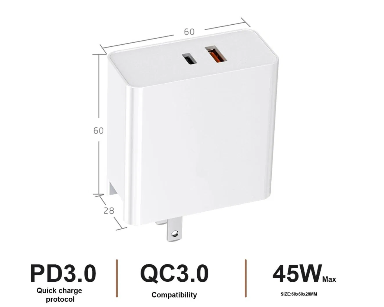 Быстрое зарядное устройство GaN 65W USB-C PD