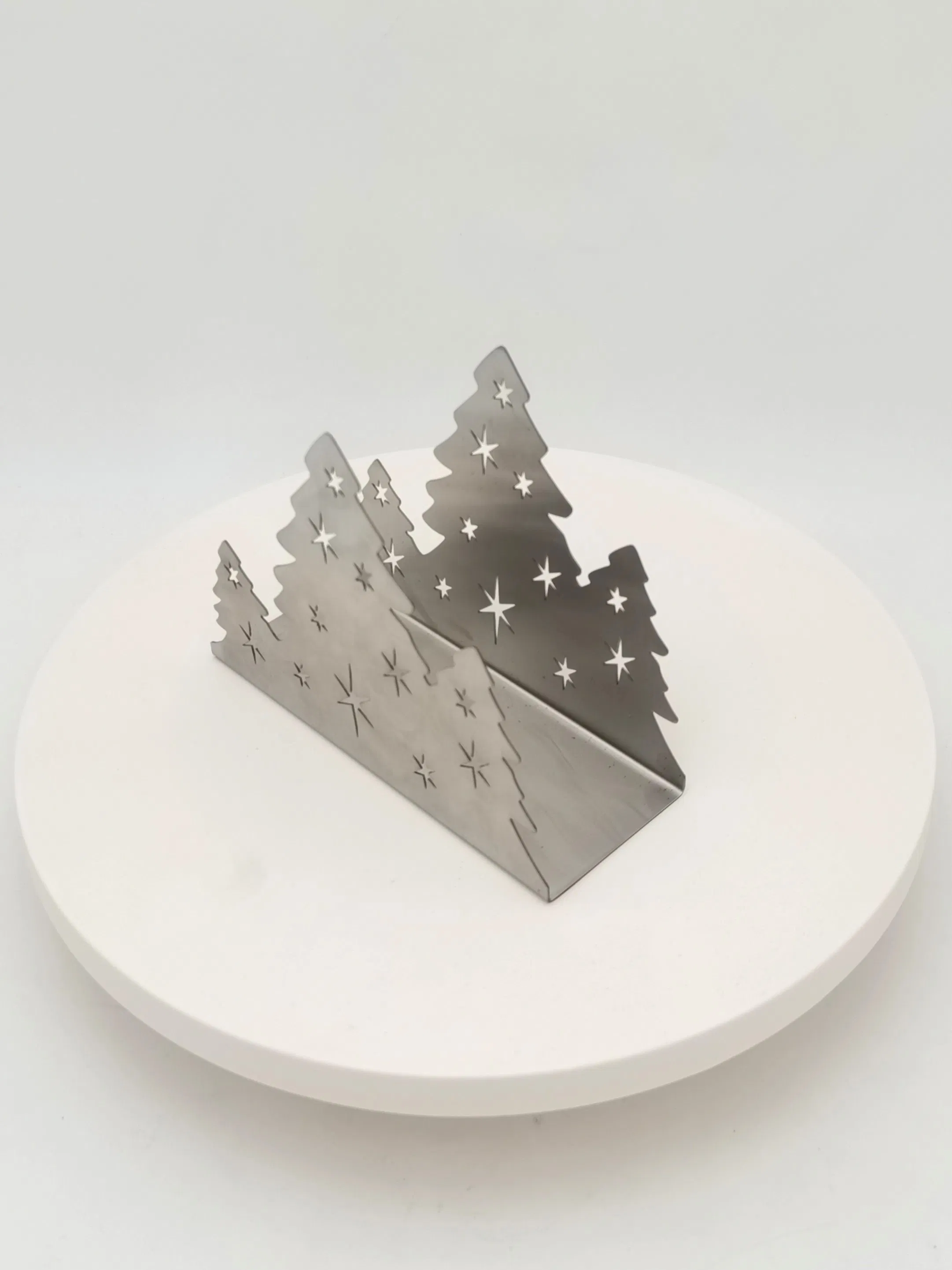Custom Hollow Xmas Christmas Tree Restaurant Metal Tinplate Tissue Box Napkin Holder