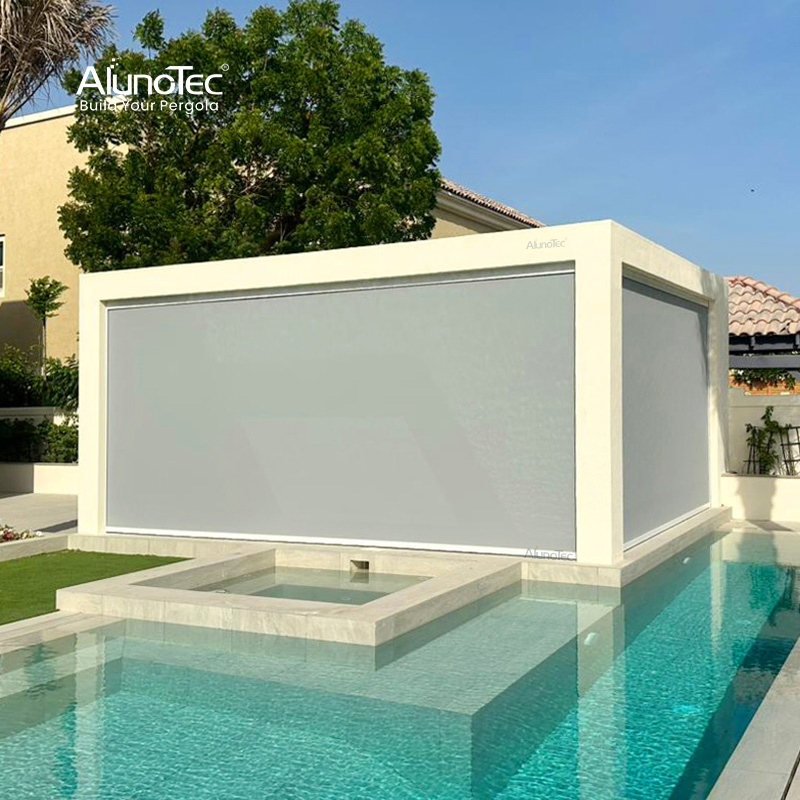 AlunoTec Factory Price DIY Customized Durable Outdoor Roller Blind Semi-Blackout Fabric Roller Shades Waterproof Windproof Zip Screen External Blinds Curtain