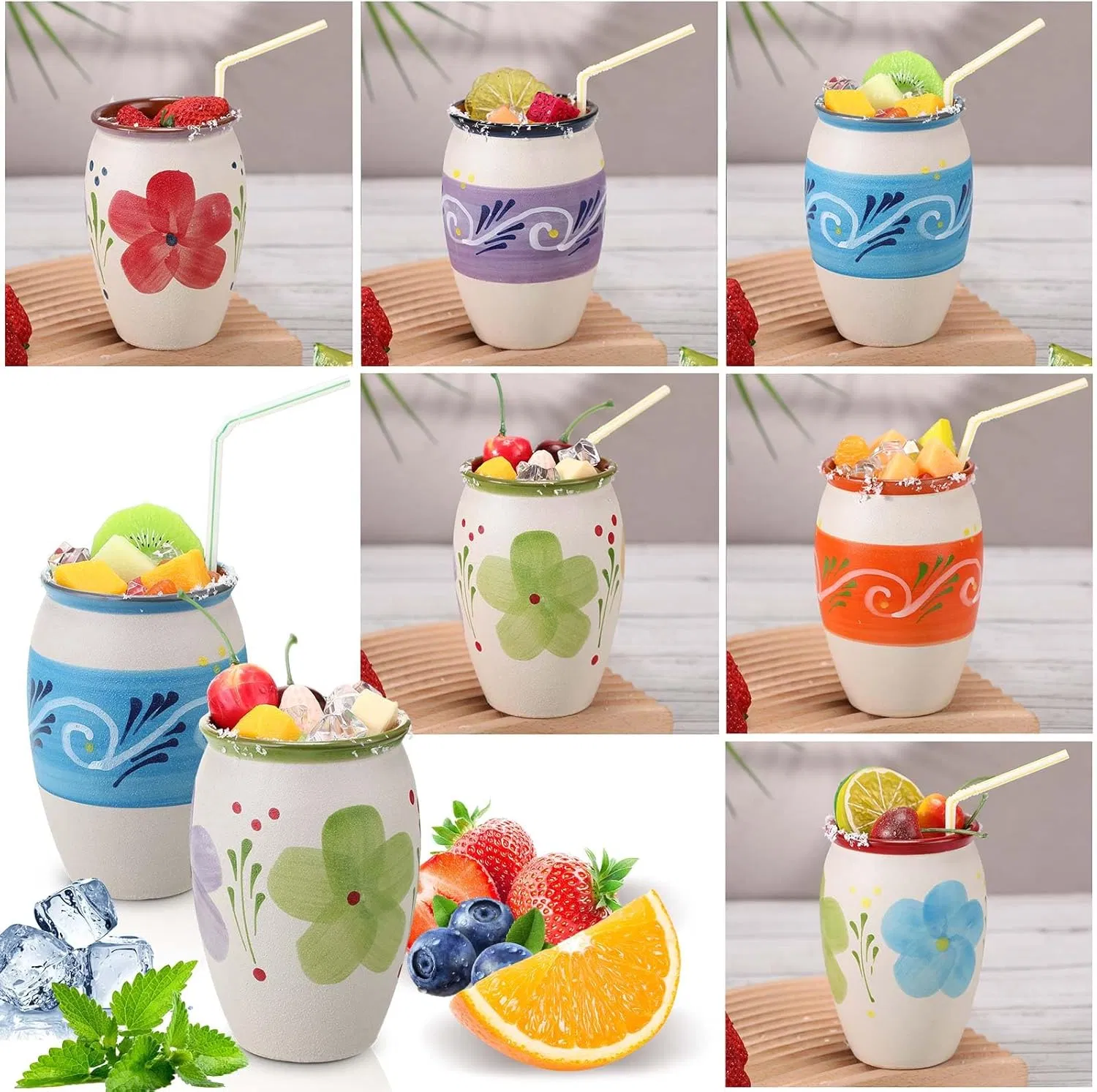 Customized Cocktail Glasses Hand Painted Terracotta Cantaritos De Barro Mexicanos Mexican Clay Mug