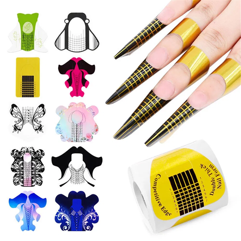100 PCS/Roll Diverse Styles Nails Form Acrylic UV Gel Extension Nail Tool Curl Form Nail Art Extended Form Sticker Manicure Tools OEM Nail Art Forms