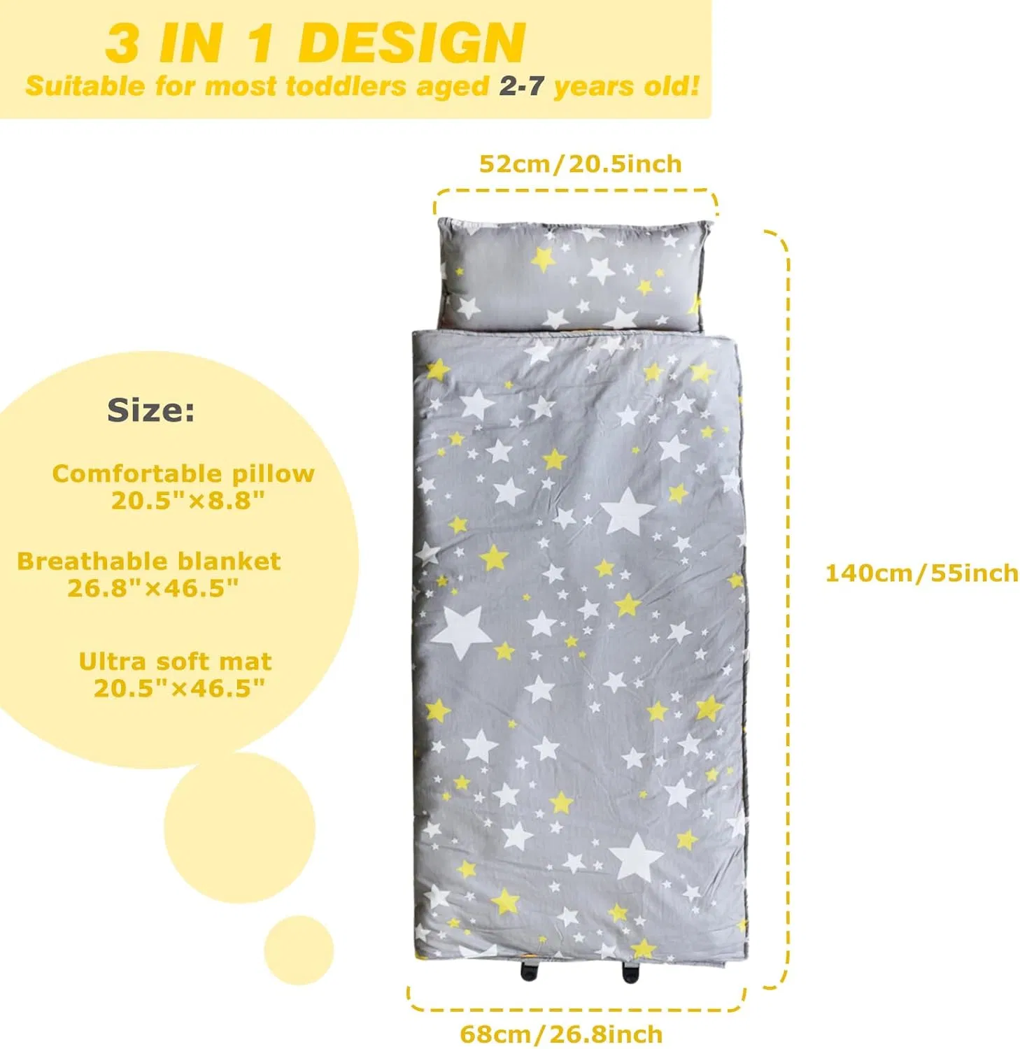 Toddler Nap Mat with Removable Pillow and Blanket