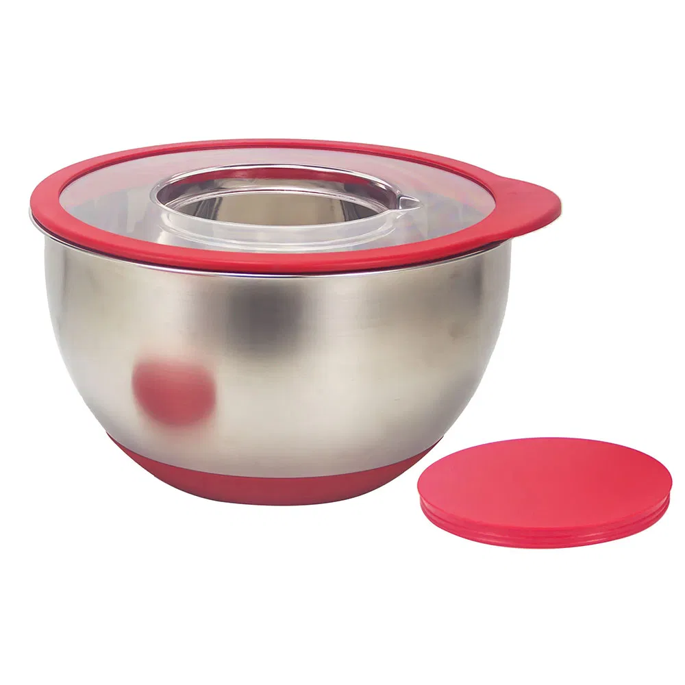 Stainless Steel Salad Mixing Bowl (basin, pot, with silicone PE plastic transparent nested lid)