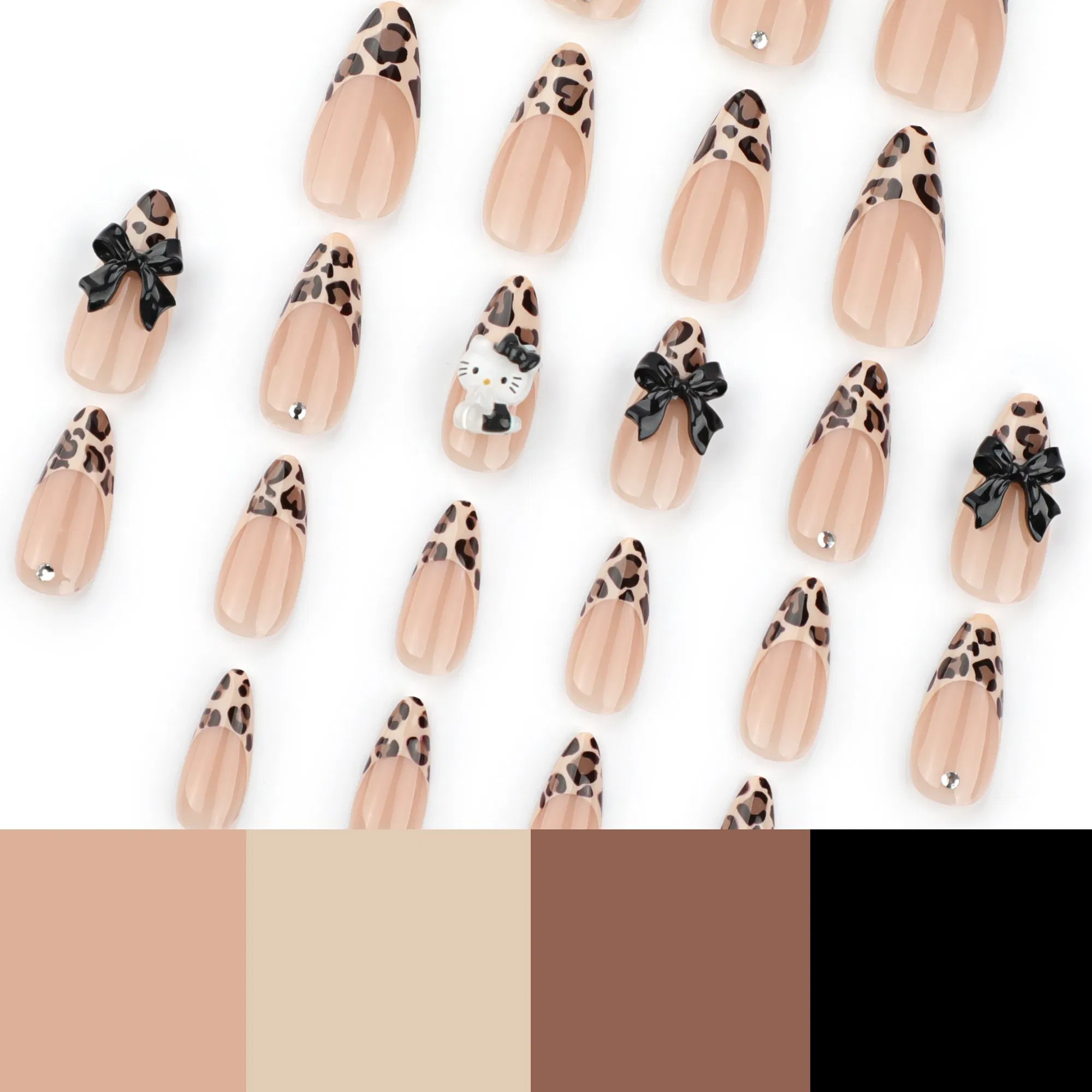 Hello Kitty Decoration French Style Almond Nails with Leopard Print Quick Apply Press on Nails