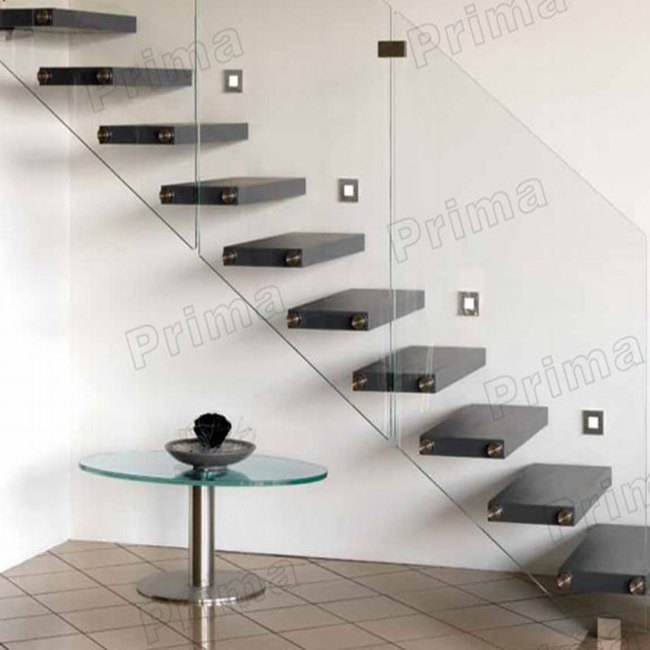 Prefabricated Stainless Steel Wood Staircases Stringer with Build Floating Glass Staircase