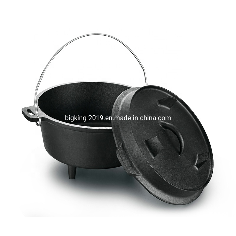 Pre-Seasoned Cast Iron Dutch Oven with Flanged Lid Iron Cover, for Campfire or Fireplace Cooking, Flat Bottom 6-Quart