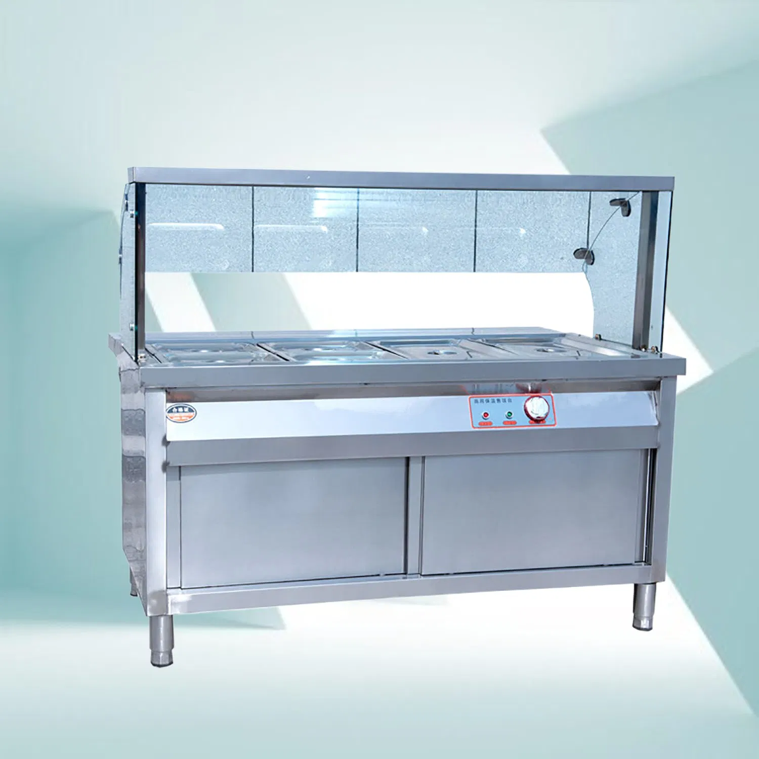 Electric Bain Marie (CE certificate) Mainly Stainless Steel Body. 4 Temperature Controller From 50 to 110 Degree. 2 Pieces Gn 1/2 Pans and 8 Piecess Gn
