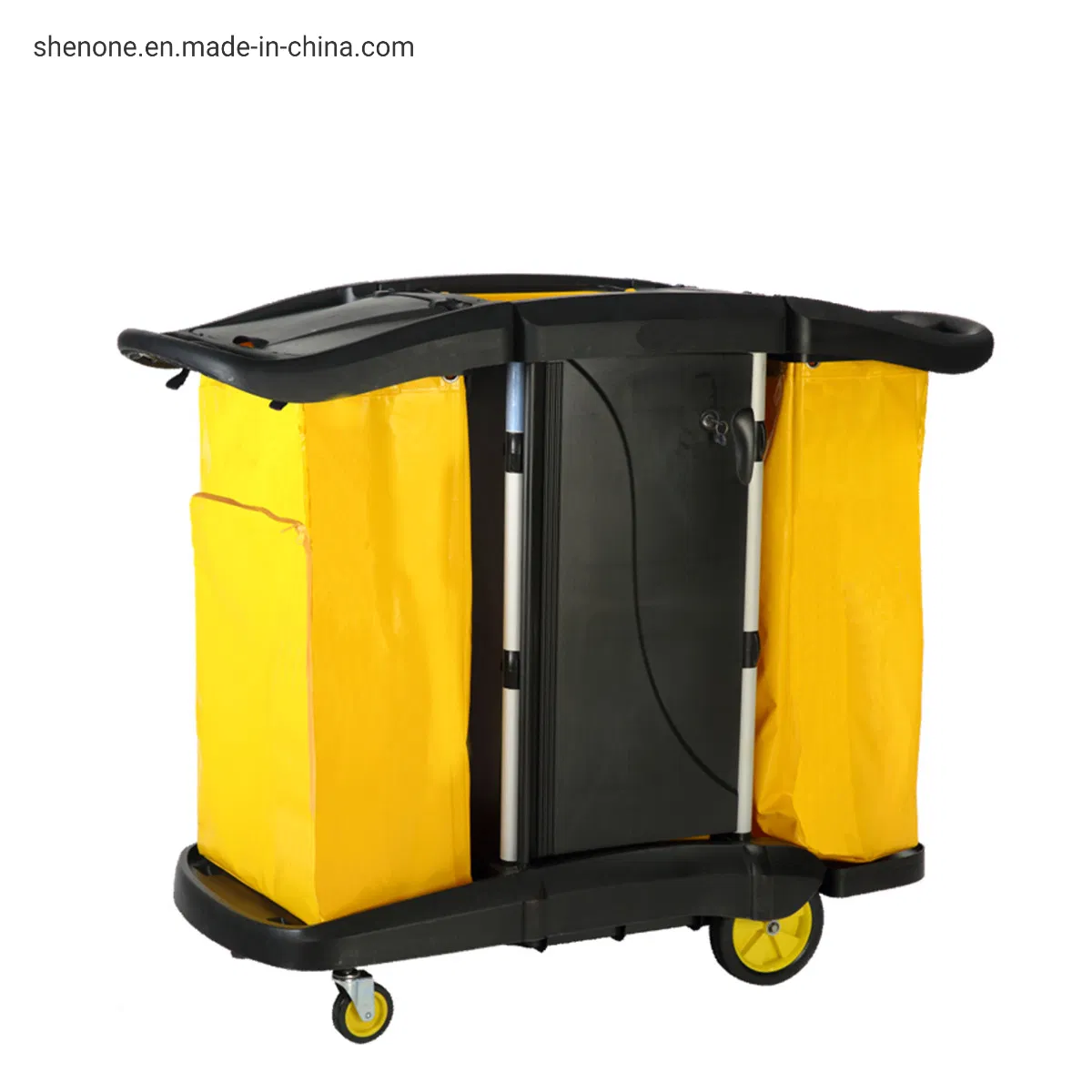 Shenone Best Quality Plastic Multipurpose Hotel Airport Shopping Mall Cleaning Trolley with Sliding Door and Down Press Wringer Bucket