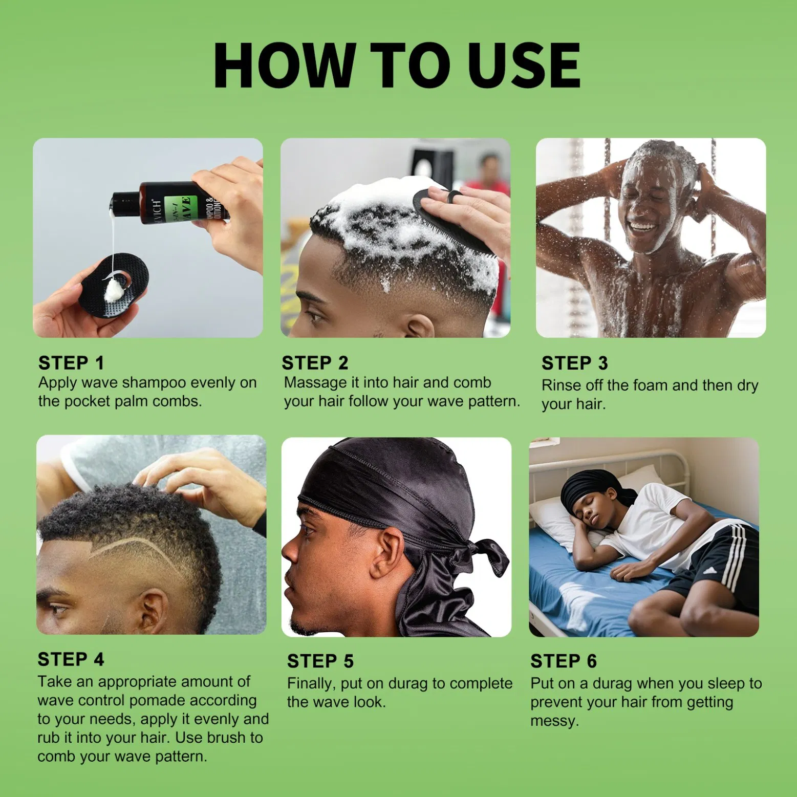 Luxury Hair Care Styling Set Private Label Rosemary Oil Texture 360 Wave Hair Shampoo & Pomade Wax for Men