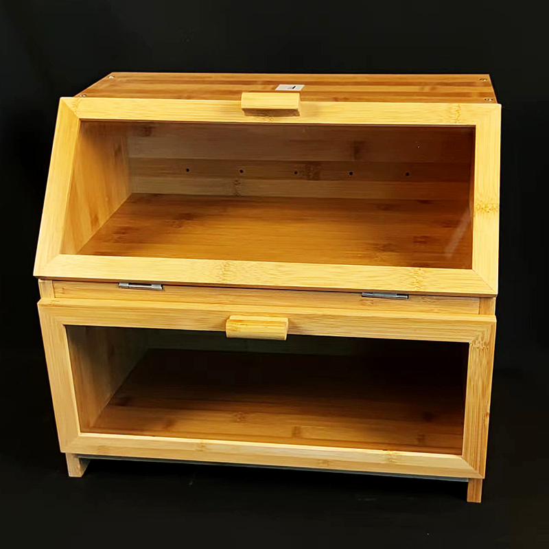 Двухслойная бамбуковая хлебница с окном