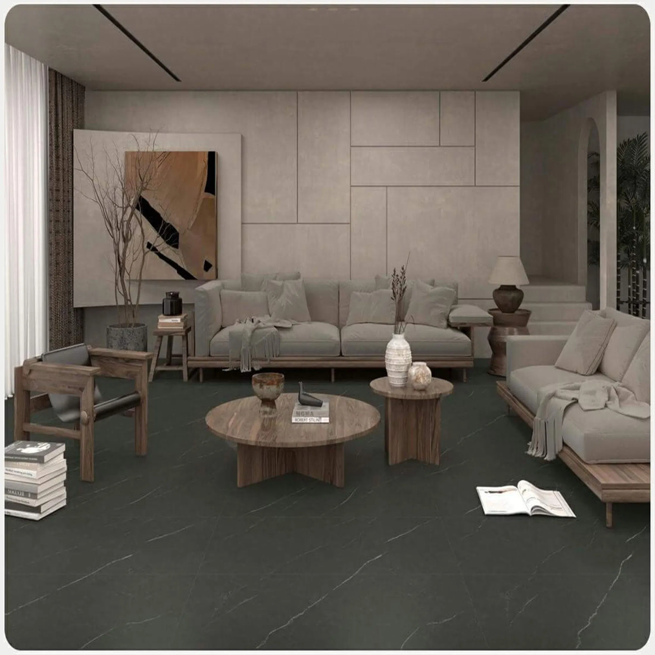 32*32" Matt Surface Deep Grey Porcelain Floor Tiles for Hotel Lobby, Bathroom, Living Room