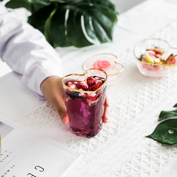 Glass Salad Bowl, Heart-Shaped Fruit Dessert Glass Bowl