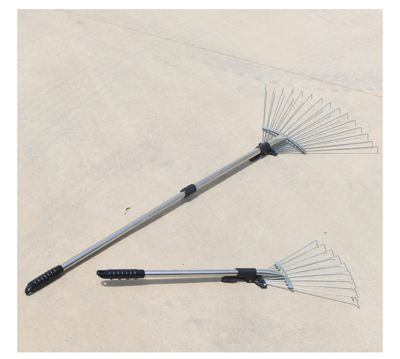 Stainless Steel Telescopic Leaf Rake with 9~15 Tooth Retractable Extension-Type Garden Wire Rake Harrow for Dead Leaf