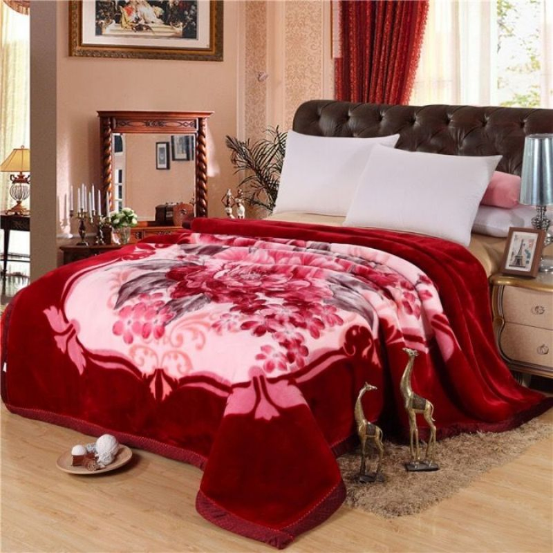 ODM/OEM Pink Raschel Flannel Bedding High Quality Home Textiles Warm Coverlets Cozy Bedspread Ultra Soft Comforter Winter Printed Textiles Velvet Blanket