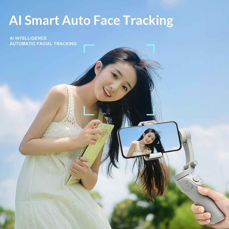 Tokqi M01 Ai Face Tracking 3-Axis Handheld Gimbal Stabilizer with Anti-Shake & Built-in LED Fill Light for Smartphone